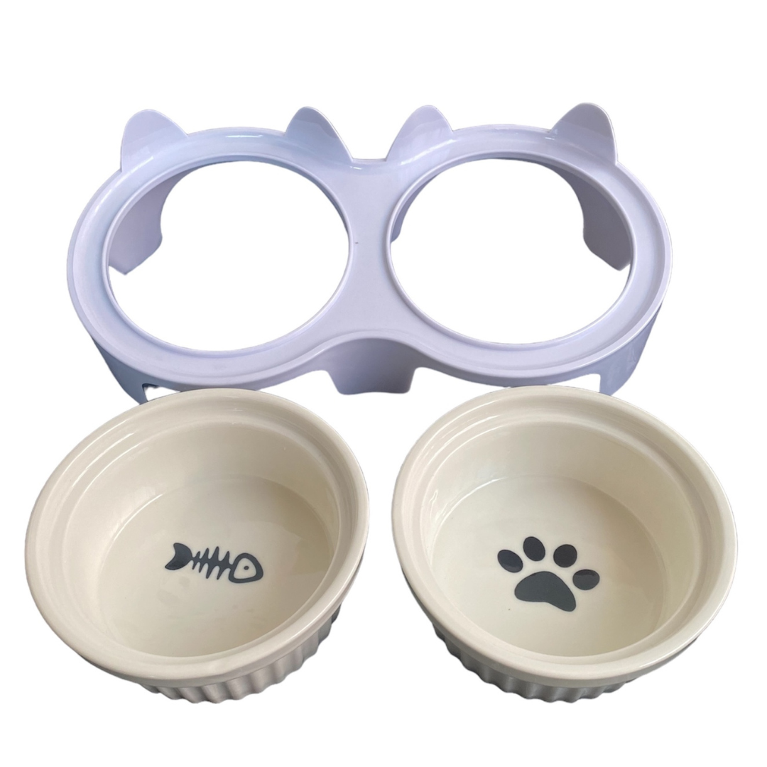 Comedero y Bebedero Para Gato Inclinado En Ceramica