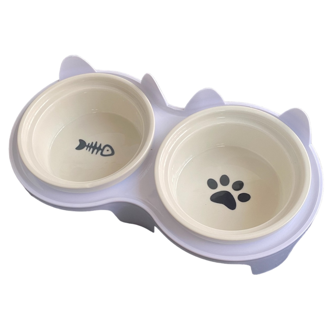 Comedero y Bebedero Para Gato Inclinado En Ceramica